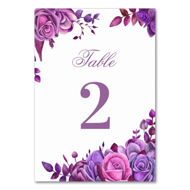 Numeração De Mesa Casamento rosa e roxo. Flor lilac de aquarela (Frente)
