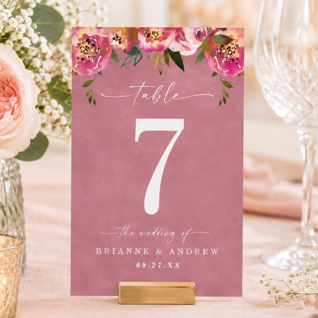 Numeração De Mesa Casamento Rosa Selvagem Chic Florido (Elegant wild rose pink floral wedding reception or dinner party table numbers)