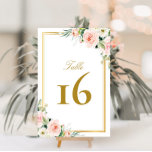 Numeração De Mesa casamento rosado cor-de-rosa com quadro ouro cláss<br><div class="desc">quadro dourado,  cor-de-rosa,  número da mesa de casamento floral.</div>
