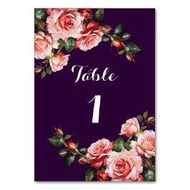 Numeração De Mesa Casamento roxo, cor-de-rosa escuro e rosas vermelh