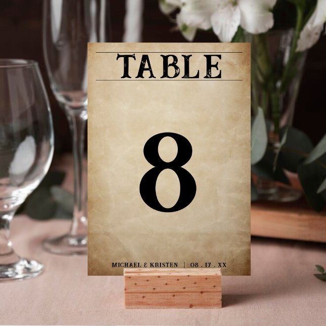 Numeração De Mesa Casamento Russo Castanho Em Perigo (Distressed Rustic Brown Wedding Table Number)