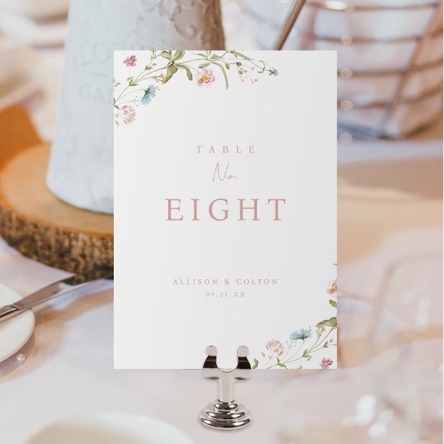 Numeração De Mesa Casamento Russo de Boca Rosa Elegante (Elegant Dusty Pink Wildflower Rustic Boho Wedding Table Number)