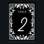 Numeração De Mesa Casamento Russo De Cowboy Do País Ocidental<br><div class="desc">Um design moderno estilo de vaqueiro ocidental, com elementos desenhados à mão de um crânio de vaca, ferraduras, ornamentos florais e de cacto. Design de casamento floral preto e branco, com flores, cacto, crânio de vaca e ferraduras desenhadas à mão. Esta moderna design de casamento do país ocidental é ideal...</div>