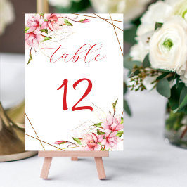 Numeração De Mesa Casamento Russo de Foil de Ouro Magnolias Faux