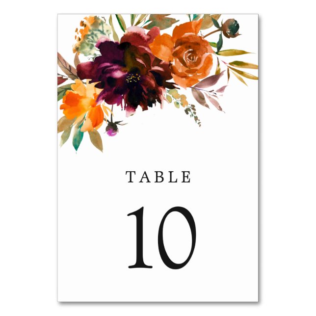Numeração De Mesa Casamento Russo Floral de Laranja Queimado (Frente)