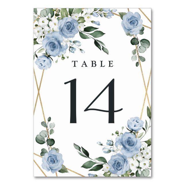 Numeração De Mesa Casamento Russo Floral Dourado e Azul (Frente)