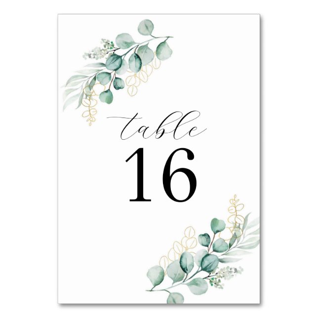 Numeração De Mesa Casamento Russo Simples Eucalyptus Greenery (Frente)