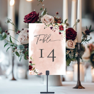 Numeração De Mesa Casamento Rustic Burgundy & Blush Pink Roses