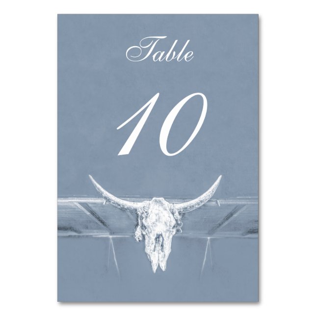 Numeração De Mesa Casamento Rustic Dusty Blue Cow West Skull (Frente)