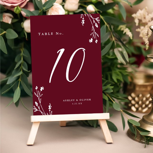 Numeração De Mesa Casamento Rustic Elegant Burgundy Wildflower Boho (Criador carregado)