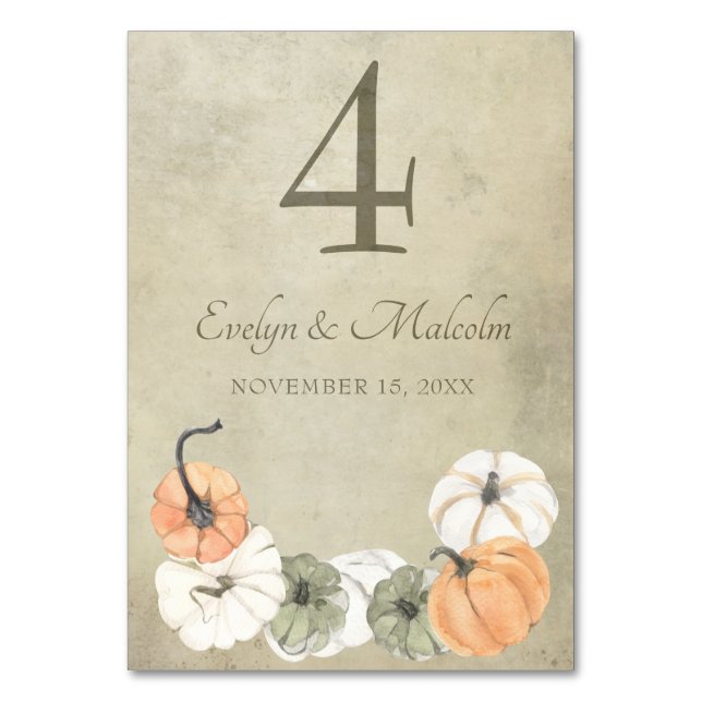 Numeração De Mesa Casamento Rustic Fall Autumn White, Orange Pumpkin (Frente)