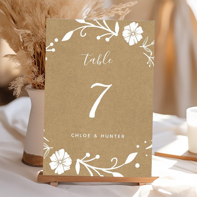 Numeração De Mesa Casamento Rustic Floral Botânico Faux Kraft (Criador carregado)