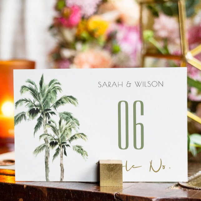Numeração De Mesa Casamento Rustic Tropical Green Beach Palm Trees (Criador carregado)