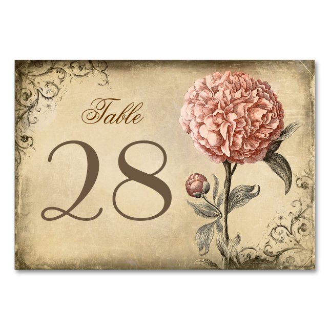 Numeração De Mesa Casamento Rustic Vintage Pink Peony (Frente)