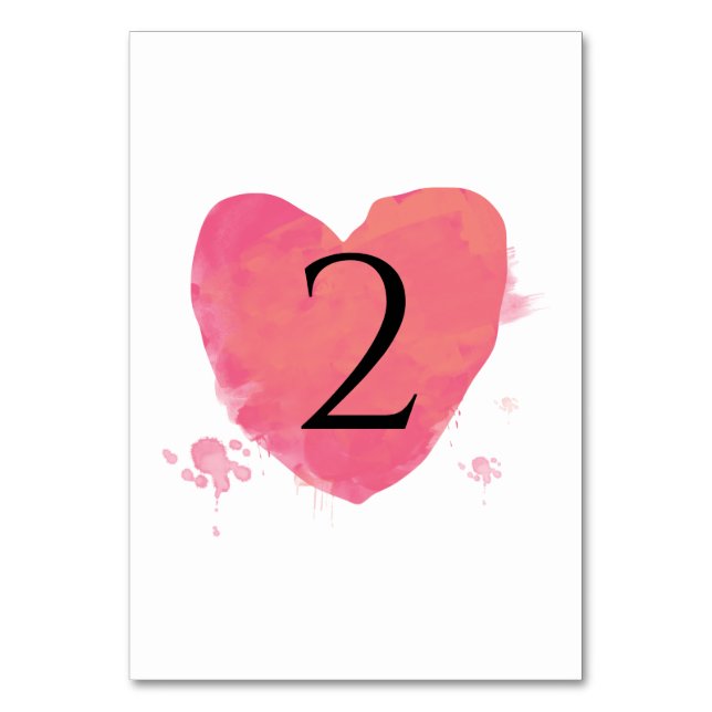 Numeração De Mesa Casamento Rustic Watercolor Heart (Frente)