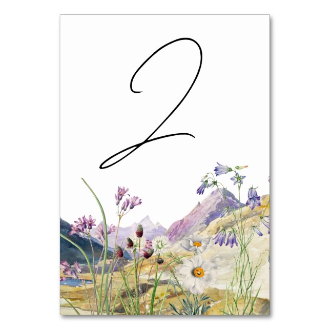 Numeração De Mesa Casamento Rustic Watercolor Wildflower Mountain (Frente)