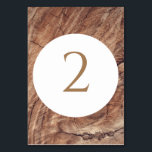 Numeração De Mesa Casamento Rustic Wood<br><div class="desc">Este design apresenta um fundo de madeira rústico. O simples fundo de madeira marrom é complementado pelo texto branco e pelo moderno elemento do círculo central limpo que rodeia o título. Os tons castanhos dos grãos de madeira criam uma sensação rústica de jardim florestal rural. Elegante número da mesa de...</div>