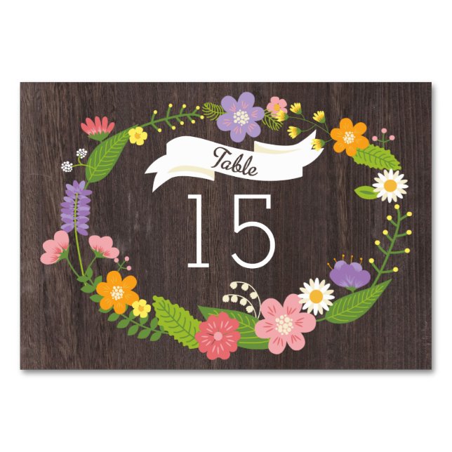 Numeração De Mesa Casamento Rustic Woodland Bohemian Floral Wreath (Frente)