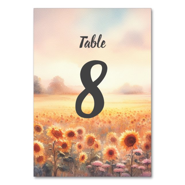 Numeração De Mesa Casamento Rústico de Girassol Boho Aquarela Countr (Frente)