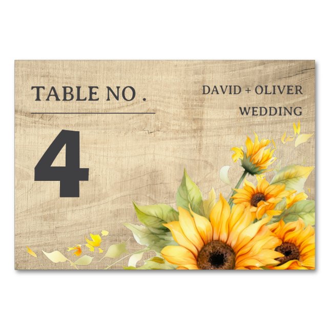 Numeração De Mesa Casamento Rústico De Girassol E Madeira (Frente)