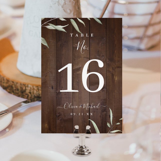 Numeração De Mesa Casamento rústico do condado de madeira do celeiro (Elegant greenery barn wood county rustic wedding table number)