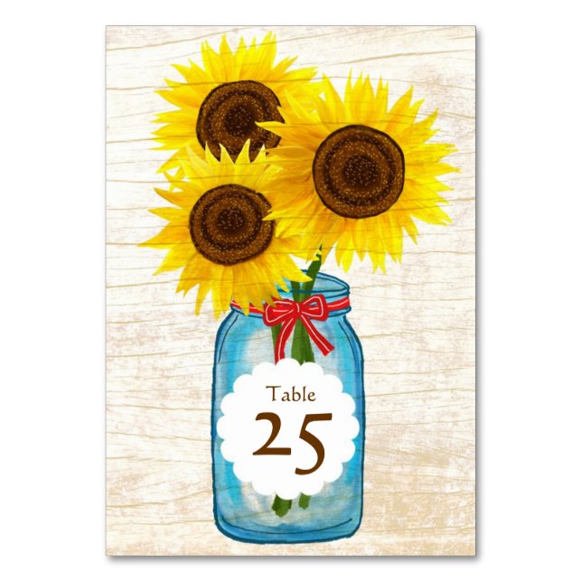 Numeração De Mesa Casamento Rústico entre Mason Jar e Sunflower (Frente)