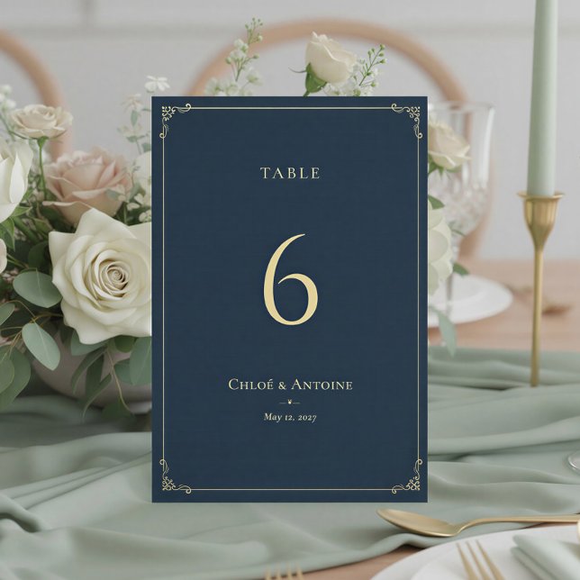 Numeração De Mesa Casamento Rústico Francês em Azul Marinho e Dourad (Criador carregado)
