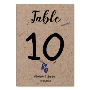 Numeração De Mesa Casamento Rústico   Monograma de Coração Azul-Mari