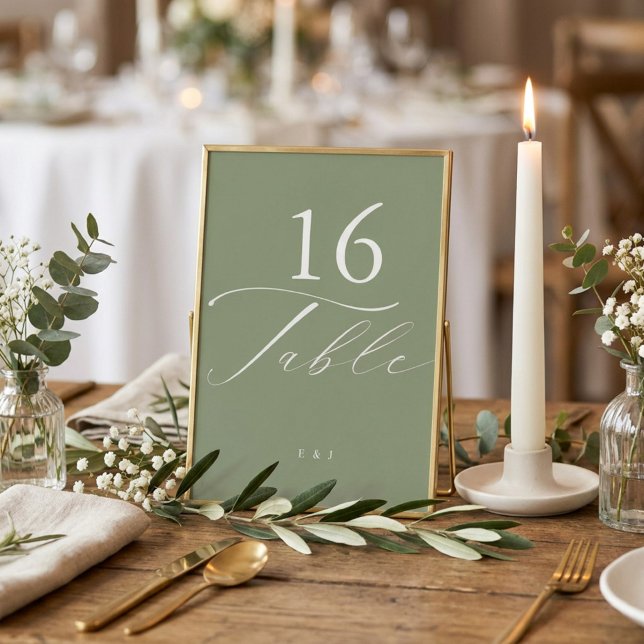 Numeração De Mesa Casamento Simples Branco e Verde Salvia Moderno (Criador carregado)