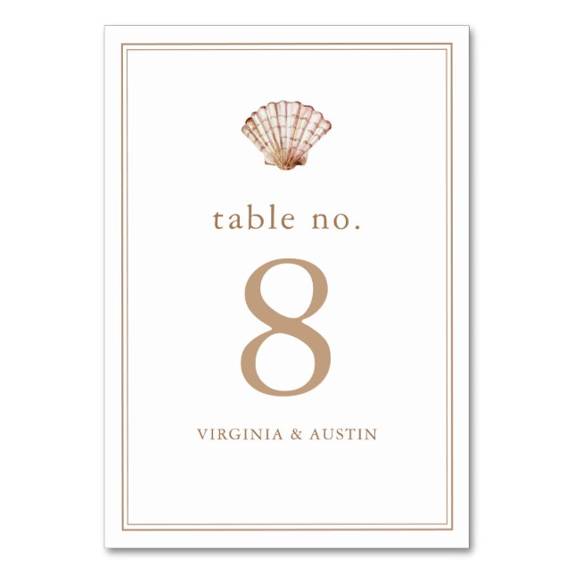 Numeração De Mesa Casamento Simples Clássico de Conchas na Praia (Frente)