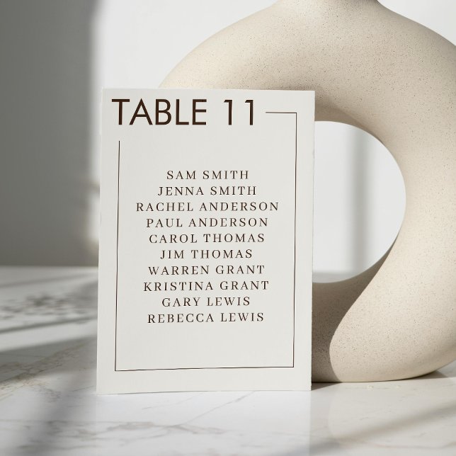 Numeração De Mesa Casamento Simples da Fronteira Castanha Beige (Beige Brown Border Simple Wedding Table Number)