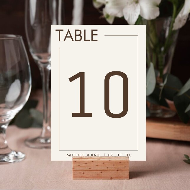 Numeração De Mesa Casamento Simples da Fronteira Castanha Beige (Beige Brown Border Simple Wedding Table Number)