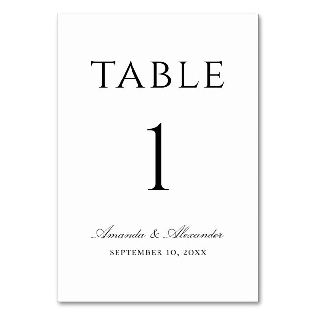 Numeração De Mesa Casamento simples e preto elegante e branco (Frente)