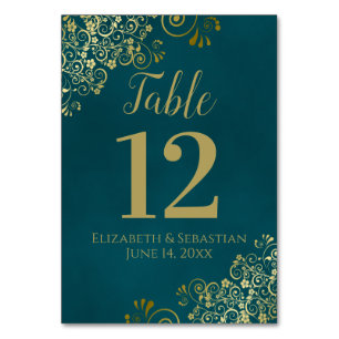 Numeração De Mesa Casamento Simples Elegante em Verde Turquesa Escur