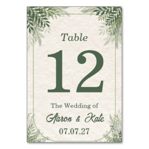 Numeração De Mesa Casamento Simples Folhas Verdes Bege