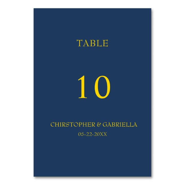Numeração De Mesa Casamento Simples Formal Azul Marinho e Dourado (Frente)