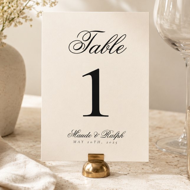 Numeração De Mesa Casamento Simples Moderno Dinheiro Antigo Preto e  (Simple Modern Old Money Black and Cream Wedding Table Number)