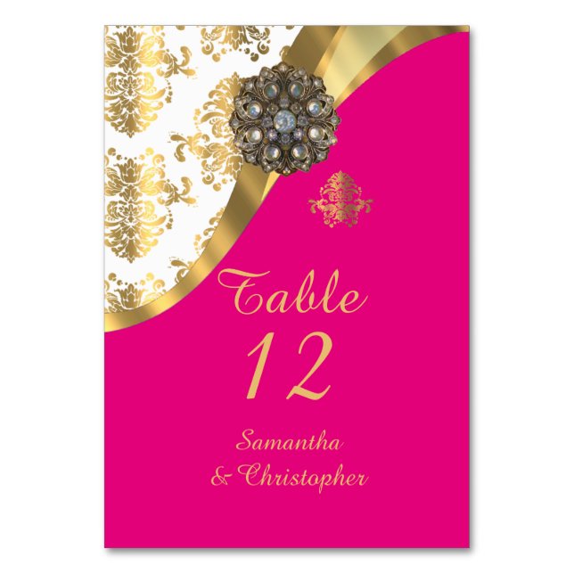 Numeração De Mesa Casamento tema damasco branco, rosa e dourado (Frente)