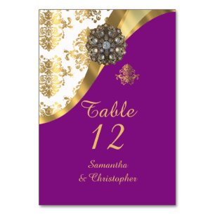 Numeração De Mesa Casamento tema damasco branco, roxo e dourado