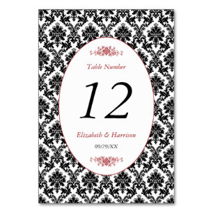 Numeração De Mesa Casamento tema damasco vermelho, preto e branco