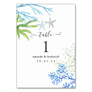 Numeração De Mesa Casamento Temático de Praia com Algas Marinhas em