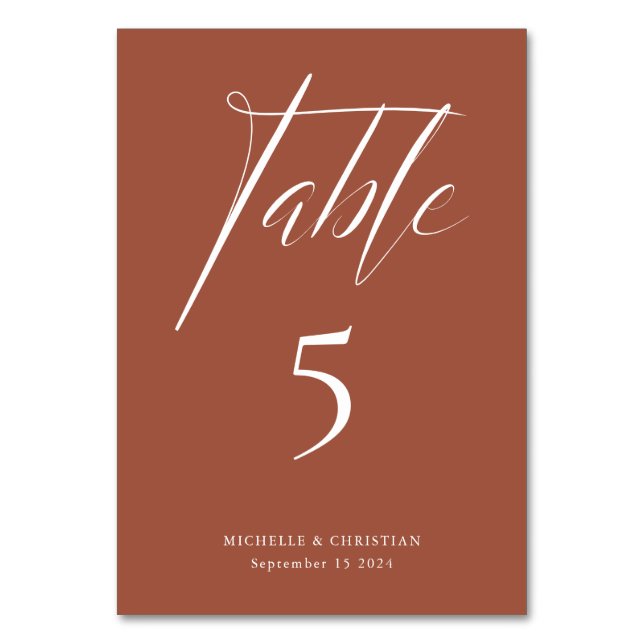 Numeração De Mesa Casamento Terracotta com Script de Caligrafia Mode (Frente)