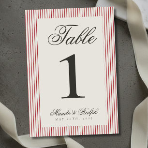 Numeração De Mesa Casamento Timeless Old Money com Listras Vermelhas