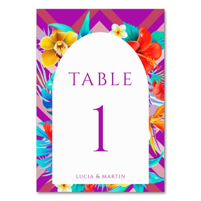Numeração De Mesa Casamento Tropical Fuchsia Summer Lines (Frente)