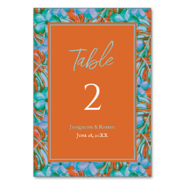 Numeração De Mesa Casamento Tropical Laranja e Azul Floral