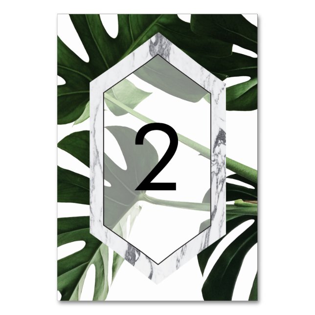 Numeração De Mesa Casamento Tropical Monstera Marble (Frente)