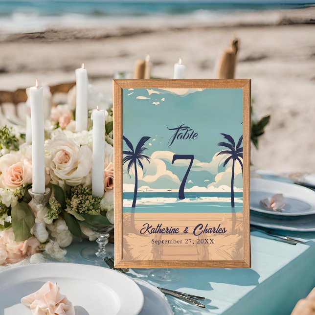 Numeração De Mesa Casamento Tropical Vintage Beach (Criador carregado)