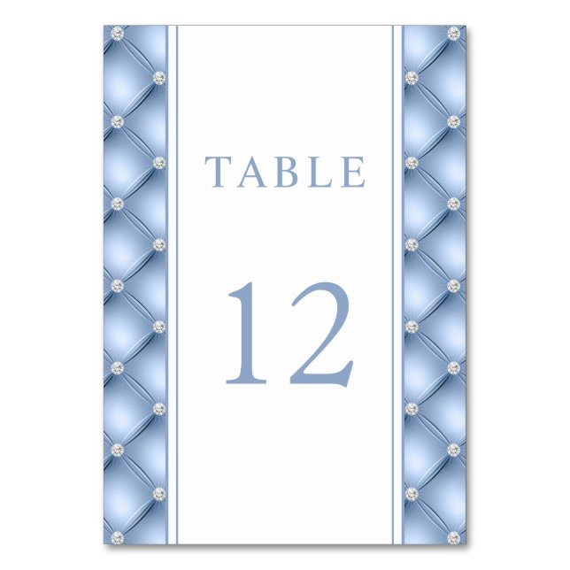 Numeração De Mesa Casamento Tufado com Diamante Azul Elegante (Frente)