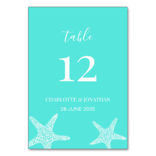 Numeração De Mesa Casamento Turqoise Modern Tropical Starfish Beach