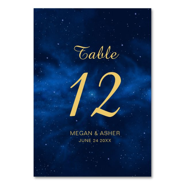 Numeração De Mesa Casamento Universo Dourado Azul Celestial (Frente)